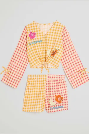 River Island Girls 100% Cotton Gingham Fruit Beach Set146152cm