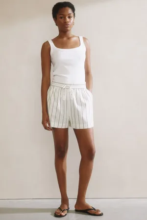 Albaray Wide Stripe Linen White Shorts44