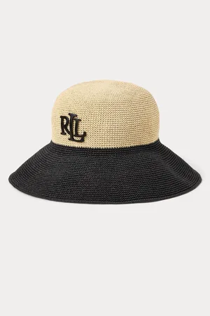 Ralph Lauren Crochet Logo Contrast Straw Beach Sun Black Hateen