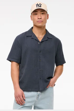 Abercrombie & Fitch Blue Linen Short Sleeve Shirtxlarge