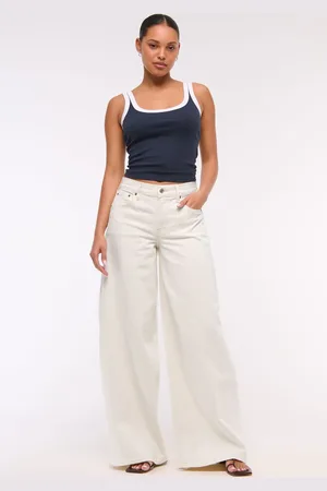 Abercrombie & Fitch Cream Mid Rise Ultra Wide Leg Jeans40