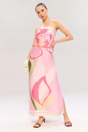 Abercrombie & Fitch Pink Strapless Slip Floral Maxi Dresssmall