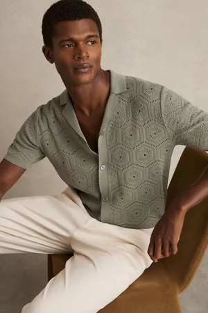 Reiss Royce Pointelle Button Through Shirtxlarge