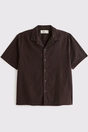 Abercrombie & Fitch Short Sleeve Linen Brown Shirtmedium