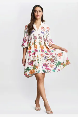 Gina Bacconi Mia Short Floral Print White Shirt Dresssmall
