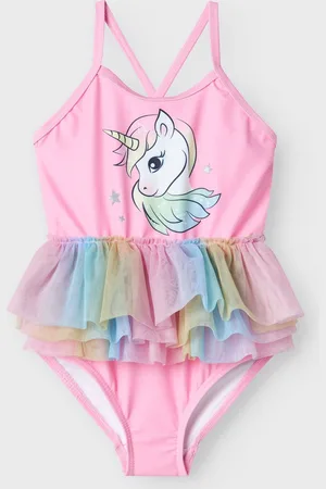 NAME IT Unicorn Swimsuit With Rainbow Ruffle Skirt Detail98104cm