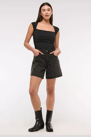 Abercrombie & Fitch High Rise Loose Denim Black Shorts With Clean Hem44