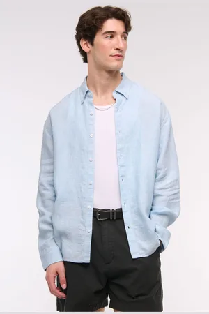 Abercrombie & Fitch Blue Long Sleeve 100% Linen Shirtxlarge