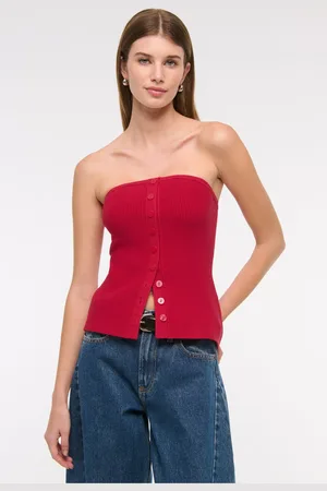 Abercrombie & Fitch Strapless Button Through Knitted Tube Toplarge