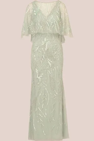 Adrianna Papell Green Cape Beaded Long Dress42