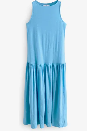 Next Sleeveless Drop Waist 100% Cotton Crew Neck Midi Dress40tall