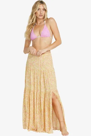 Billabong Yellow Heart to Heart Floral Print Ditsy Tierred Maxi SkirtS 8