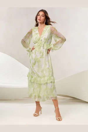 Lipsy London Long Sleeve V-Neck Ruffle Maxi Dress42