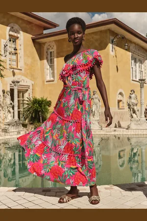 Love & Roses One Shoulder Ruffle Midi Dress46