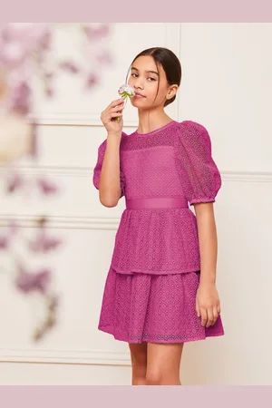 Lipsy London Lace Puff Sleeve Occasion Dress (2-16yrs)9 Jaar (134cm)