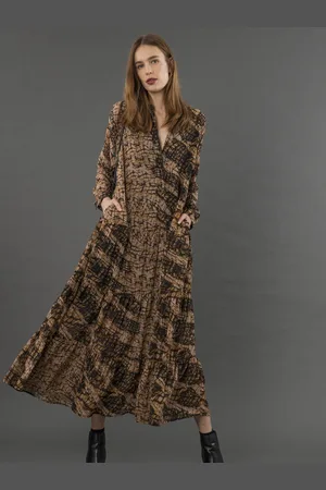 Religion Sunset Maxi Shirt Dress With A Tiered Boho Style Skirt In Abstract Prints34