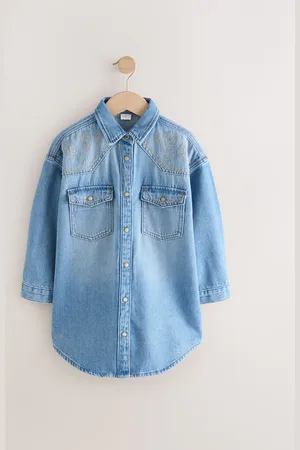 Next Embroidered 100% Cotton Denim Shirt Dress (3-16yrs)116122cm