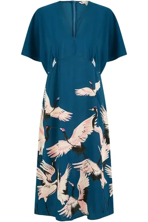 Yumi Recycled Fabric Crane Print Kimono Midi Dress52