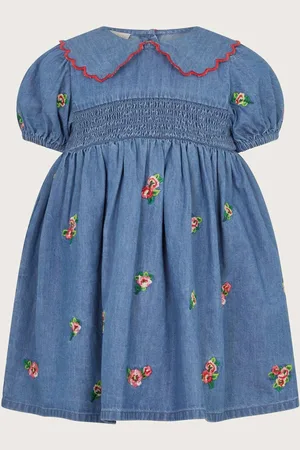 Monsoon Baby Floral Print Embroidered Chambray 100% Cotton Dress2