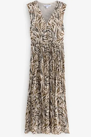 Next Shoulder Pad V Neck Tie Waist Plisse Midi Dress40 Tall