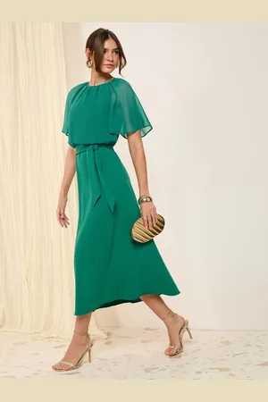 Friends Like These Scuba Chiffon Flutter Sleeve Midi Dress44