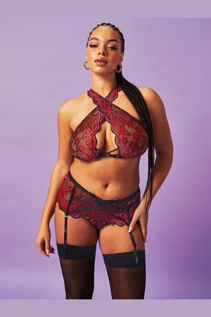 Ann Summers Rode Brooke set van gebloemde kanten beha en slip2X-Large