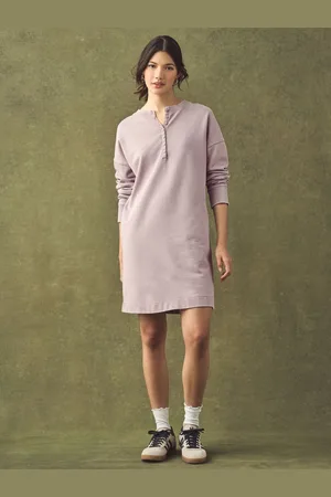Next Washed Henley Button Neck Long Sleeve 100% Cotton Jersey Dressxlarge