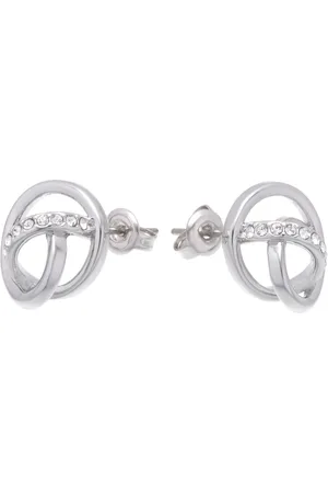 Karen Millen Silver Tone Crystal Ribbon Stud Earringseen