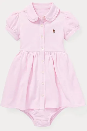 Ralph Lauren Baby Girls Pink Knit Pique 100% Cotton Oxford Dress and Bloomer Set9 maanden (74 cm)