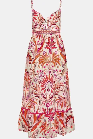 Accessorize Palm Print Tie-Front Midi 100% Cotton Sundressmedium