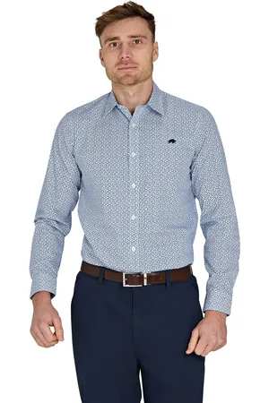 Raging Bull Long Sleeve Pentagon Pattern 100% Cotton Poplin White Shirt6X-Large