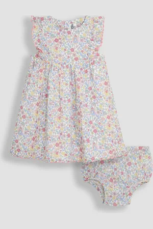 JoJo Maman Bébé Floral Print Frill Shoulder Summer 100% Cotton Dress110116cm