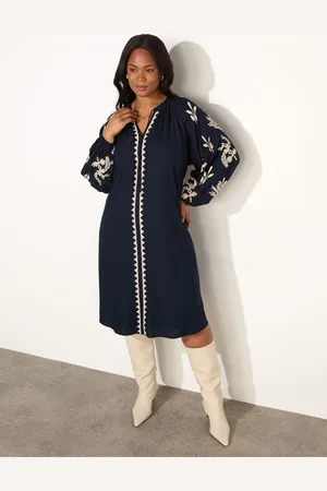 Live Unlimited London Embroidered Sleeve Tie Neck Dress46