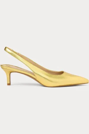 Ralph Lauren Gold Lolah II Metallic Leather Slingback Pump Heeled Shoeseu355