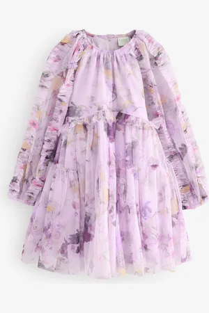 Ted Baker Purple Long Sleeve Mesh Floral Dress6 Jaar (116cm)
