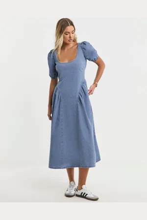 Simply Be Bow Back Puff Sleeve Denim Dress52