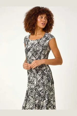Roman Cross Hatch Print Stretch Midi Dress46