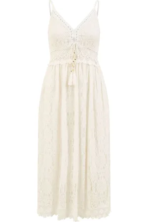 Yumi Lace Midi Sundress With Tassel Tie and Ruched BackL