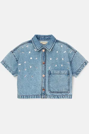 Angel & Rocket Zeta Diamonte Short Sleeve 100% Cotton Denim Shirt6 Jaar (116cm)