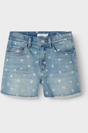 NAME IT Denim shorts met hoge taille en hartprint10 Jaar (140cm)