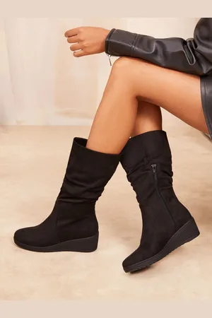Friends Like These Wedge Heel Ruched Faux Suede Calf BootsEU 38 T (UK 5)
