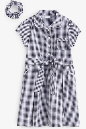 Next 100% Cotton Rich Belted School Dress With Scrunchie (3-14yrs)6 Jaar (116cm)