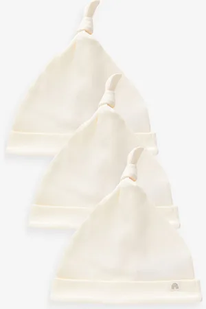 Next 100% Cotton Tie Top Baby Hats 3 Pack (0-12mths)Tot 3 maanden (50