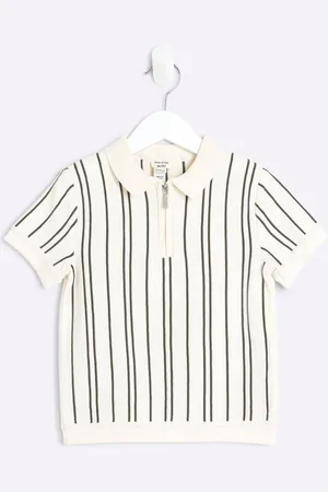 River Island Boys Ecru Vertical Stripe 100% Cotton Polo Shirt9298cm