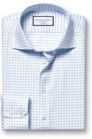 Charles Tyrwhitt Slim-fit, geruit overhemd met opengewerkte kraag van strijkvrij, fijn 100% katoen39cm R (UK 15.5 R)