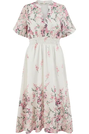 Yumi Mirrored Floral Button Up Midi Dress With Ruched Waist38