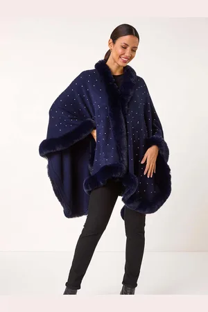 Roman Hotfix Detail Faux Fur Trim Capeeen