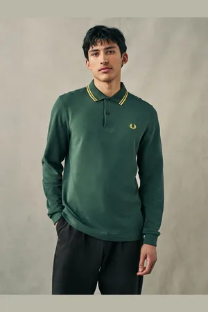 Fred Perry Polo met tweekleurig gestreepte rand en lange mouwenS