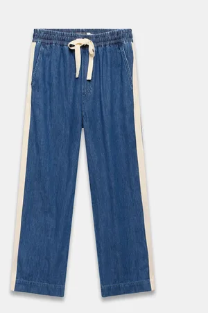 mint&berry Tie Waist Side Stripe Wide 100% Cotton Jeans36