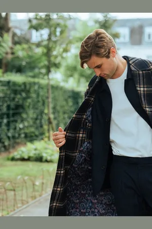 Harry Brown Jacob Fashion Wool Coat with Check Print50 Standaard (UK 40 R)